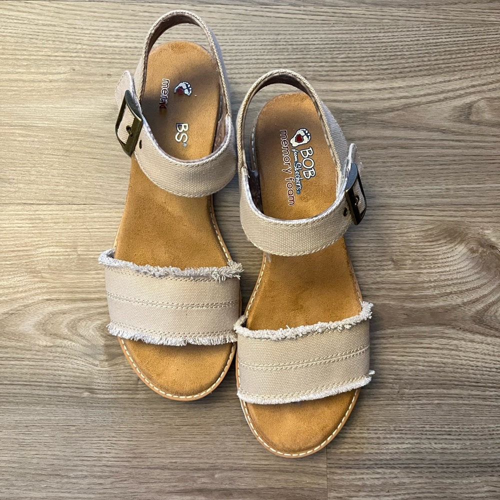 Bob from Skechers Memory Foam Canvas Sandals Velcro Ankle Straps